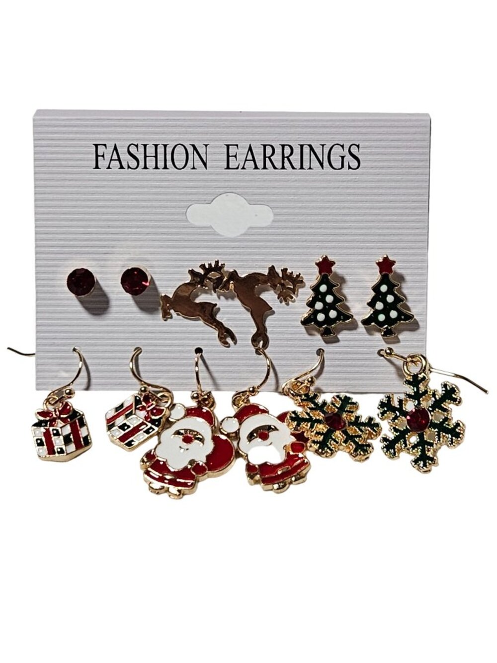 Holiday Themed Earrings Set Christmas Designs 6 Pairs Santa Claus Reindeer Party